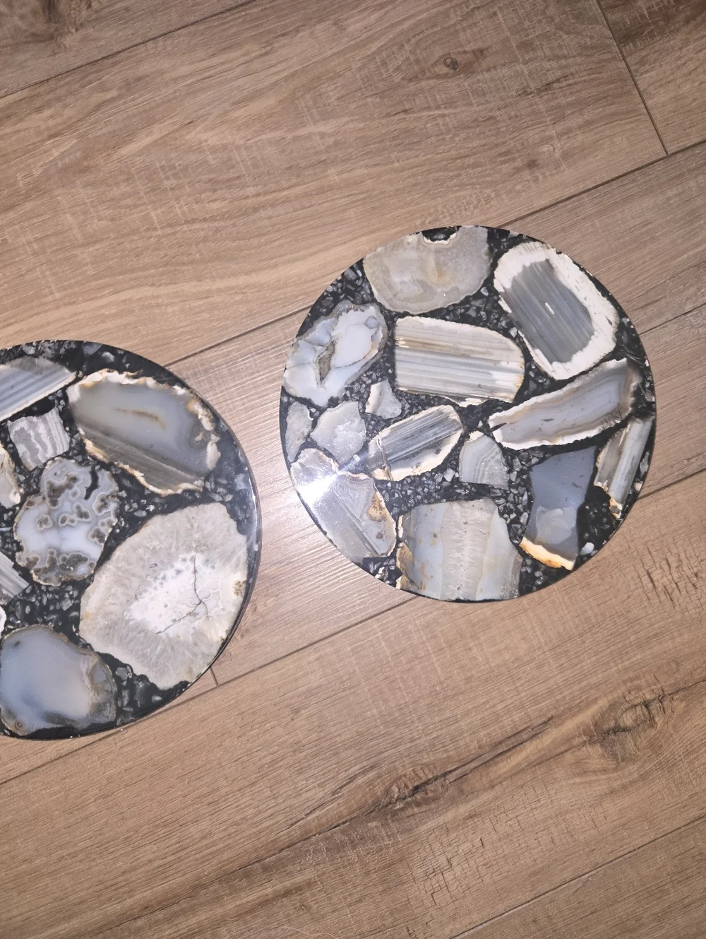 Stone Agate Trivet Set – Round Natural Slice Design – Modern Boho Decor – New
